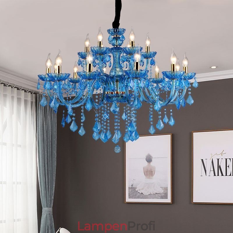 Eleganter Kristall-Kronleuchter, europäische blaue Pendelleuchte