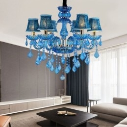 Eleganter Kristall-Kronleuchter, europäische blaue Pendelleuchte