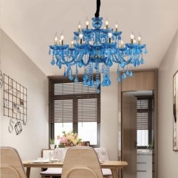 Eleganter Kristall-Kronleuchter, europäische blaue Pendelleuchte