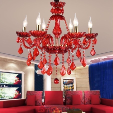 Europäischer eleganter Kristall-Kronleuchter, rote Pendelleuchte Europäischer eleganter Kristall-Kronleuchter, rote Pendelleuchte