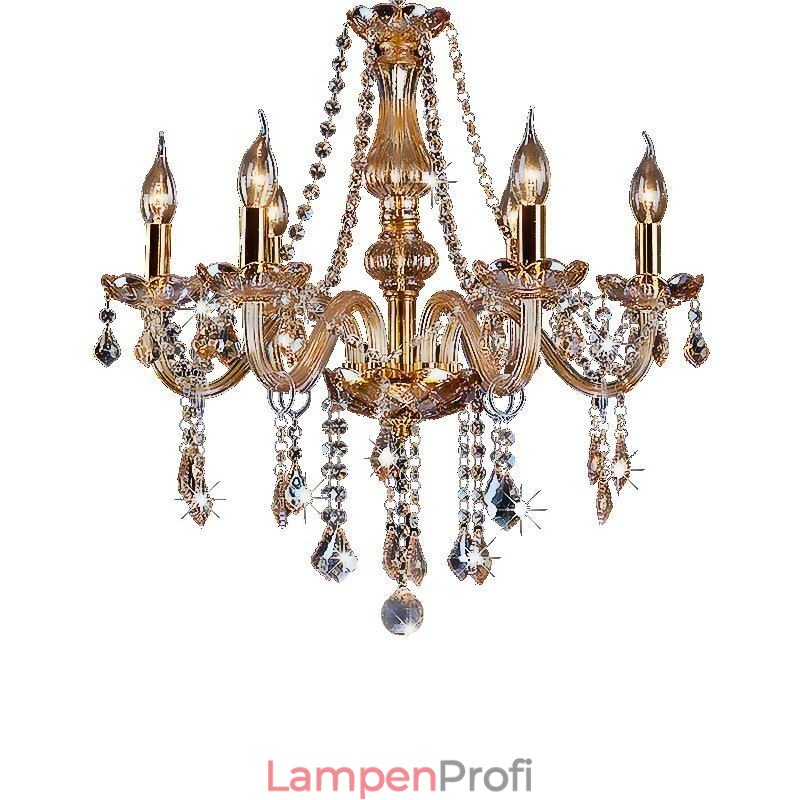 Europäischer Kristall-Kronleuchter, luxuriöse Pendelleuchte in Bernsteinfarbe