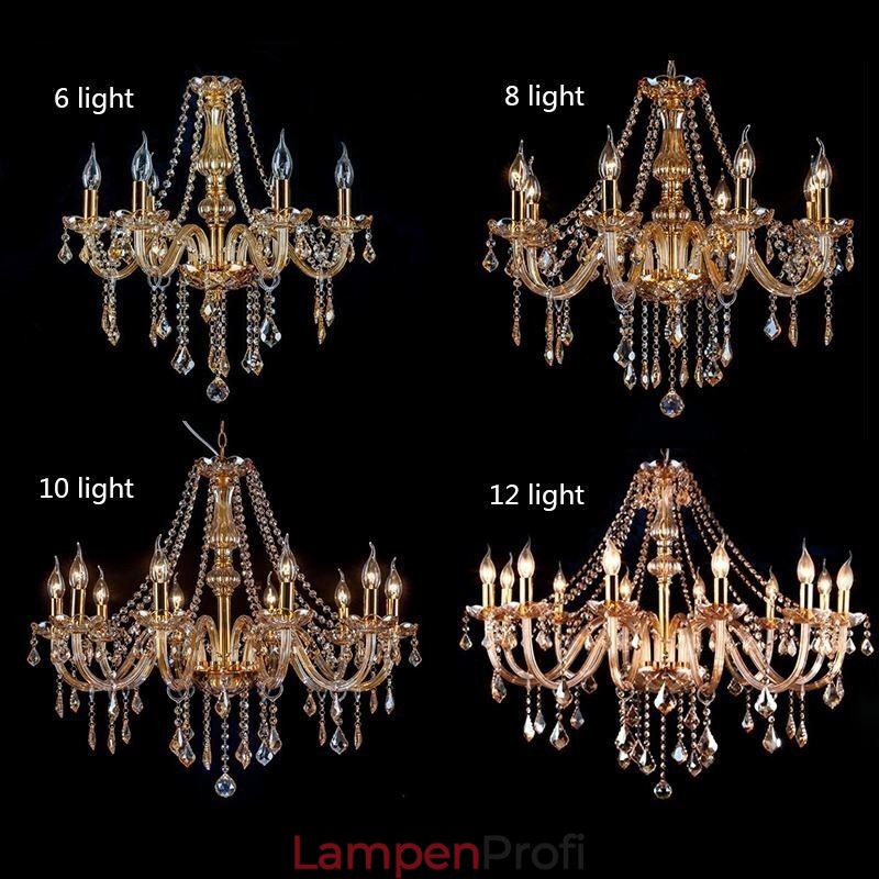 Europäischer Kristall-Kronleuchter, luxuriöse Pendelleuchte in Bernsteinfarbe