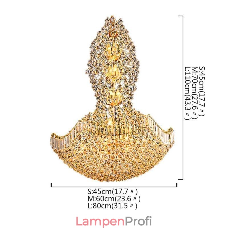 Europäischer Kristall-Empire-Kronleuchter, große goldfarbene Pendelleuchte