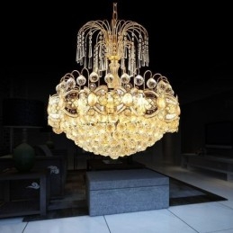 Anmutiger Kristall-Kronleuchter, klassische Pendelleuchte in Goldfarbe
