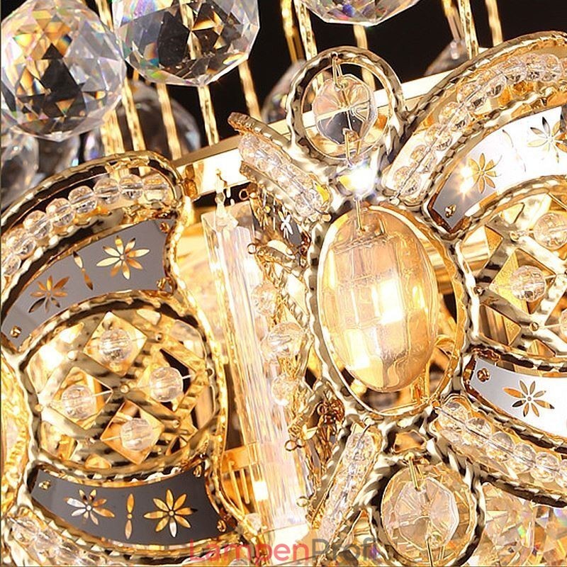 Anmutiger Kristall-Kronleuchter, klassische Pendelleuchte in Goldfarbe