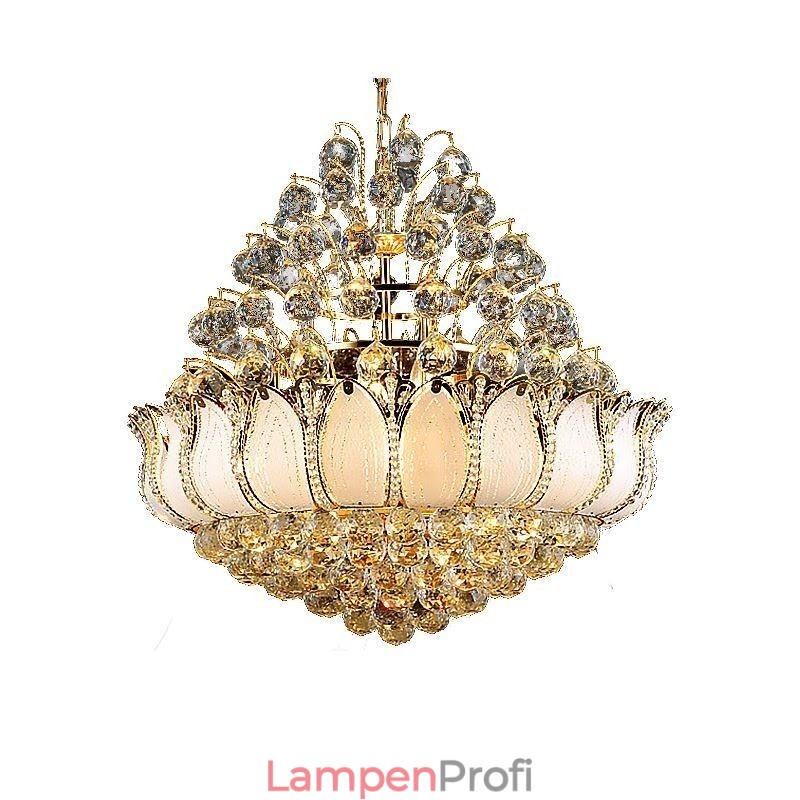 Zeitgenössischer Kristall-Empire-Kronleuchter in Goldfarbe, Pendelleuchte Lotus