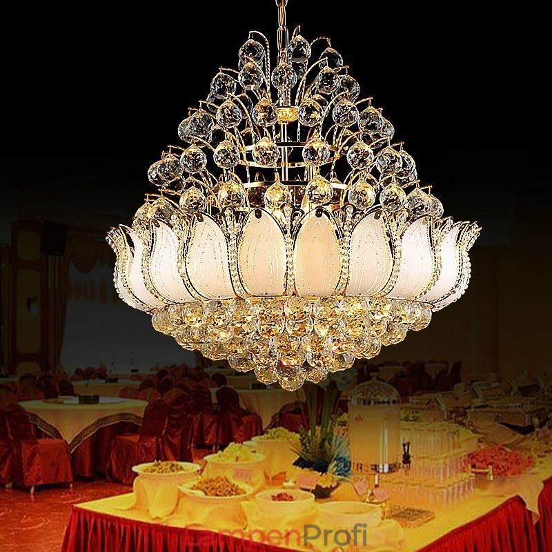Zeitgenössischer Kristall-Empire-Kronleuchter in Goldfarbe, Pendelleuchte Lotus