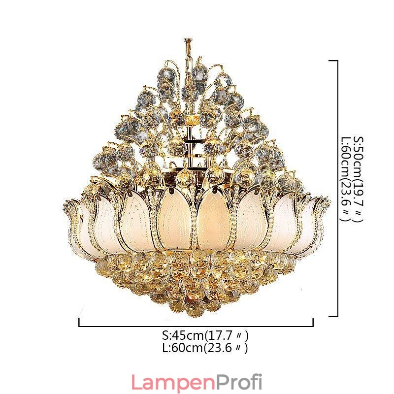 Zeitgenössischer Kristall-Empire-Kronleuchter in Goldfarbe, Pendelleuchte Lotus