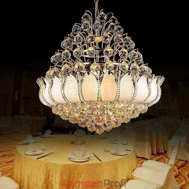 Zeitgenössischer Kristall-Empire-Kronleuchter in Goldfarbe, Pendelleuchte Lotus