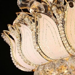Zeitgenössischer Kristall-Empire-Kronleuchter in Goldfarbe, Pendelleuchte Lotus