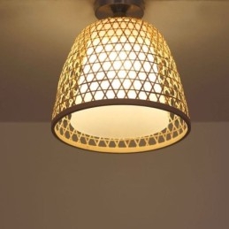 Bambus Semi Flush Mount Kreative Runde Deckenleuchte Vestibül Beleuchtung