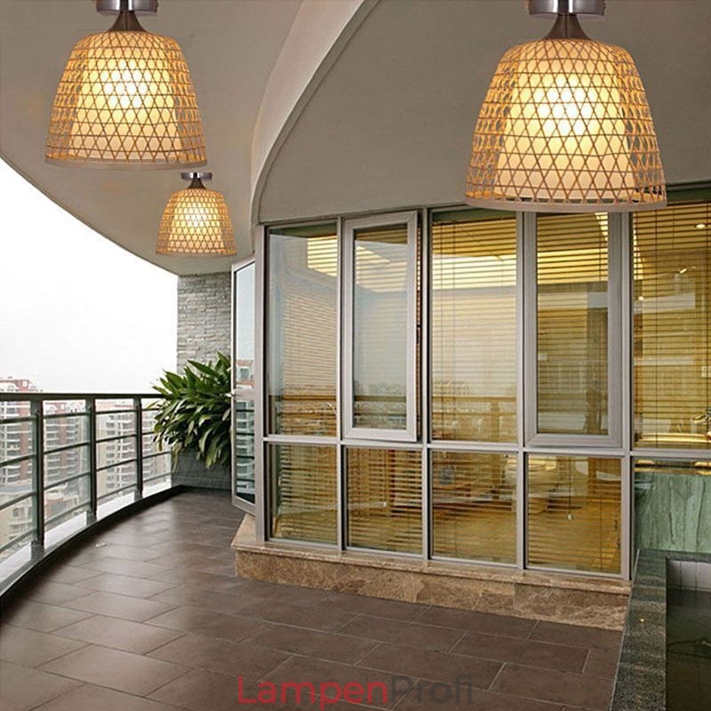 Bambus Semi Flush Mount Kreative Runde Deckenleuchte Vestibül Beleuchtung