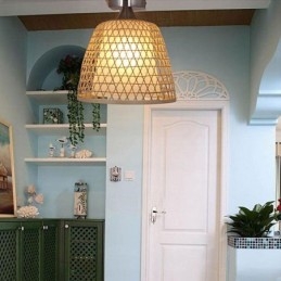 Bambus Semi Flush Mount Kreative Runde Deckenleuchte Vestibül Beleuchtung