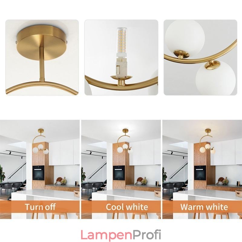 Moderne und einfache Deckenleuchte mit drei Köpfen aus milchig weißem Glas, G9, 5 W