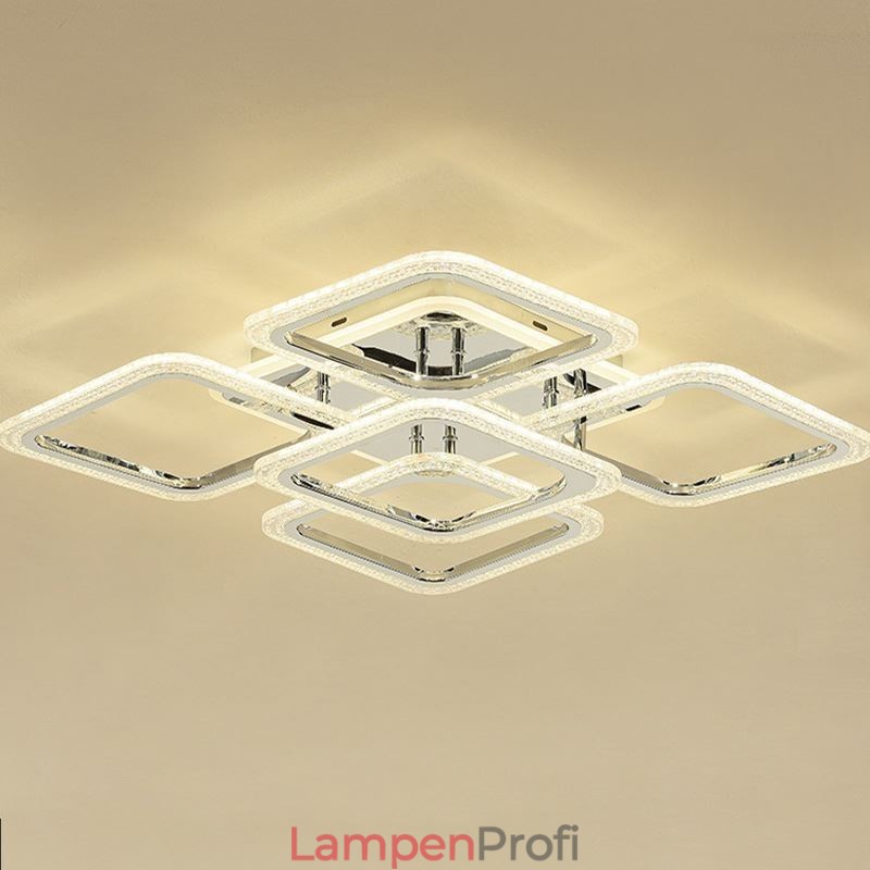 Deckenleuchte aus Acryl, quadratisch, 5 Lichter, Chrom