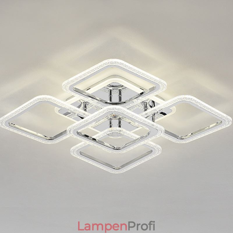 Deckenleuchte aus Acryl, quadratisch, 5 Lichter, Chrom