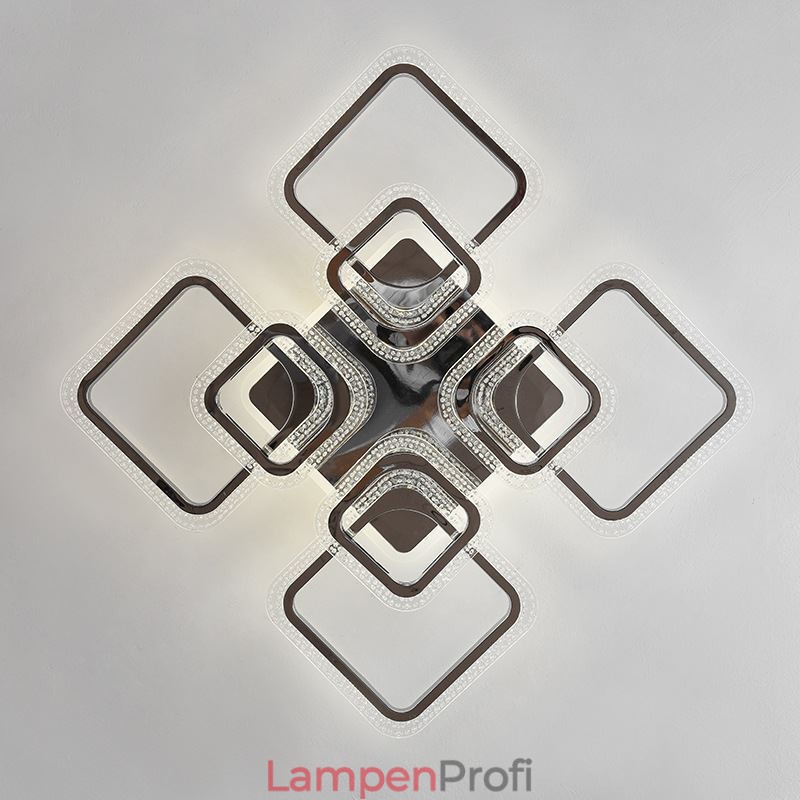 Deckenleuchte, quadratisch, Acryl, Chrom, 8 Lichter