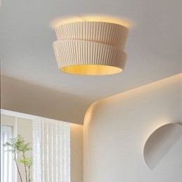 Wabi Sabi Deckenleuchte, Deckenlampe im französischen Creme-Stil, doppellagiger Stoffschirm
