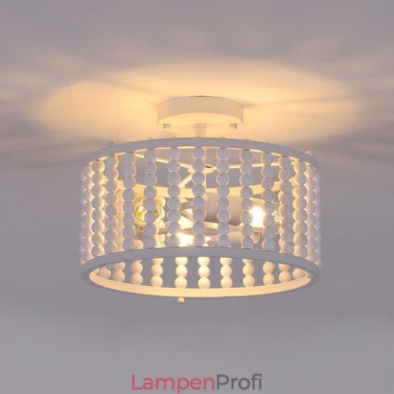3-Licht-Deckenbeleuchtung Holzperlen Deckenlampe Foyer
