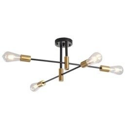 4 Lichter Schwarz Sputnik Kronleuchter Mid Century Semi Flush Mount Deckenleuchte