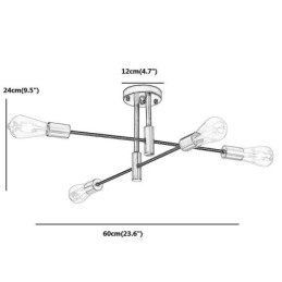 4 Lichter Schwarz Sputnik Kronleuchter Mid Century Semi Flush Mount Deckenleuchte