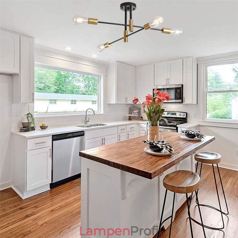 4 Lichter Schwarz Sputnik Kronleuchter Mid Century Semi Flush Mount Deckenleuchte