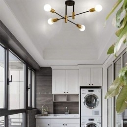 4 Lichter Schwarz Sputnik Kronleuchter Mid Century Semi Flush Mount Deckenleuchte