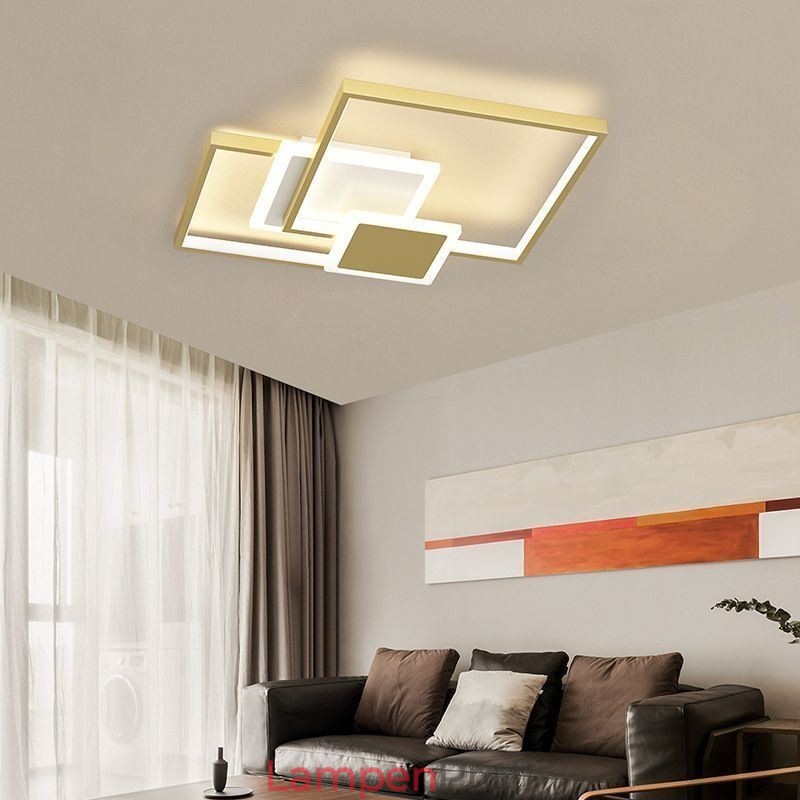 Moderne goldene Unterputz-Deckenleuchte mit geometrischer Leuchte, 2-lagig