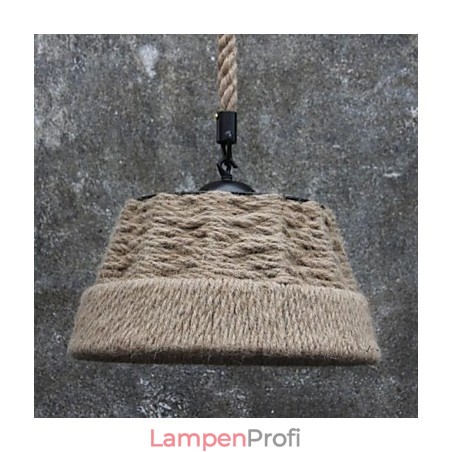 Handgefertigte Kronleuchterlampe aus Hanfseil im Retro-Landhausstil