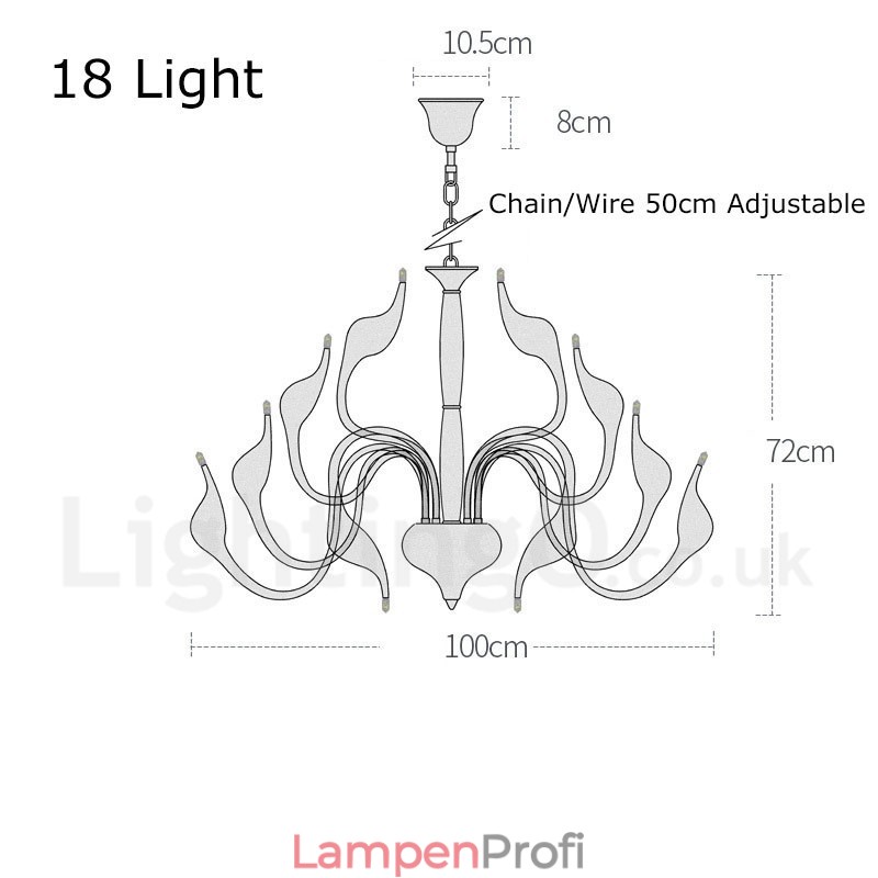 18 Lichter Edelstahl Post Modern Swan Kronleuchter Licht G4 Weiß Fertig