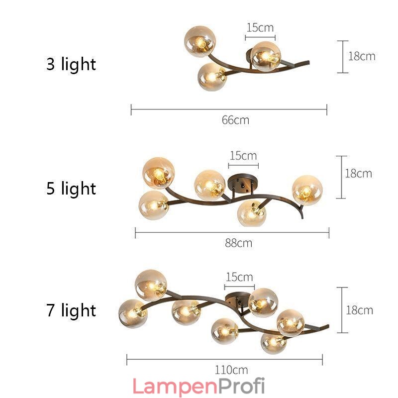 Moderne minimalistische Deckenleuchte mit Glaskugel-Montage im Zweig-Stil