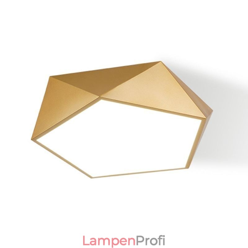 Goldfarbene, geometrische Deckenleuchte aus Acryl