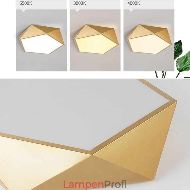 Goldfarbene, geometrische Deckenleuchte aus Acryl