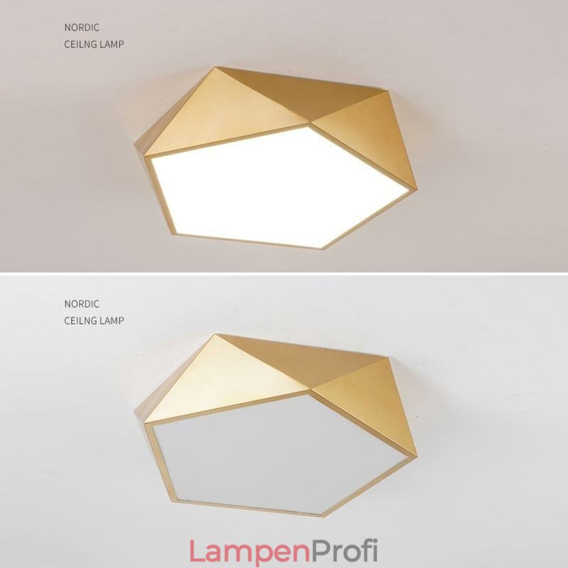Goldfarbene, geometrische Deckenleuchte aus Acryl