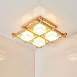 Nordische quadratische Gitter-Deckenleuchte aus Gummiholz