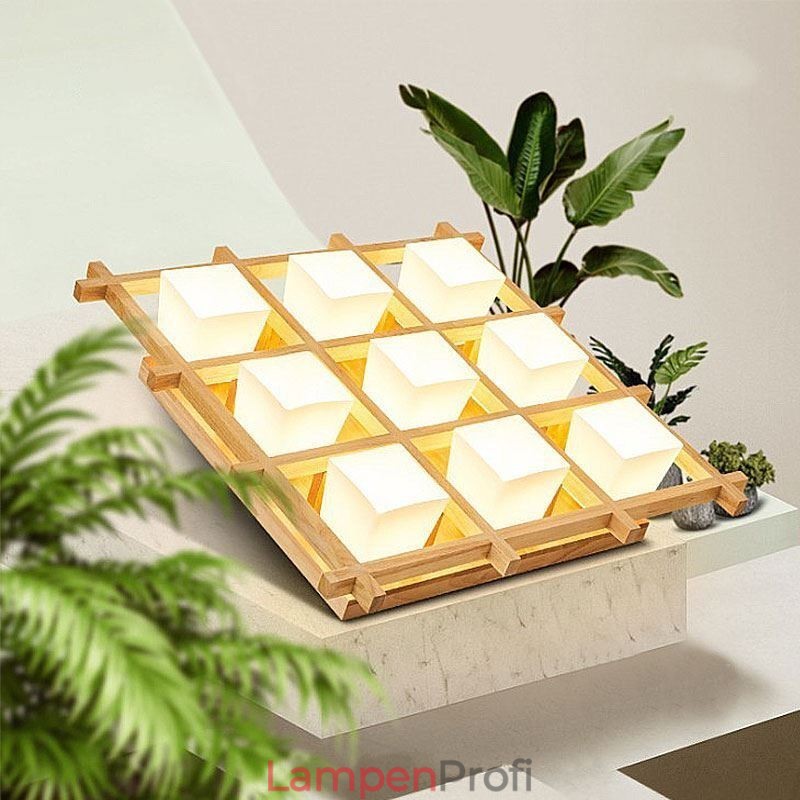 Nordische quadratische Gitter-Deckenleuchte aus Gummiholz