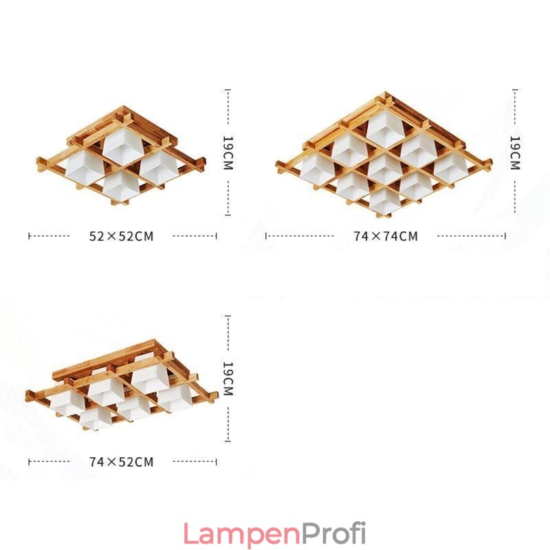 Nordische quadratische Gitter-Deckenleuchte aus Gummiholz