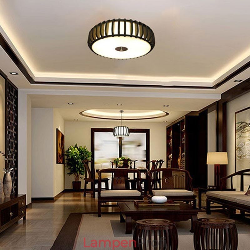 Ländliche Deckenleuchte aus Bambus in Kürbisform