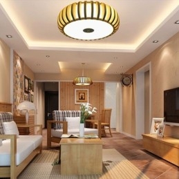 Ländliche Deckenleuchte aus Bambus in Kürbisform