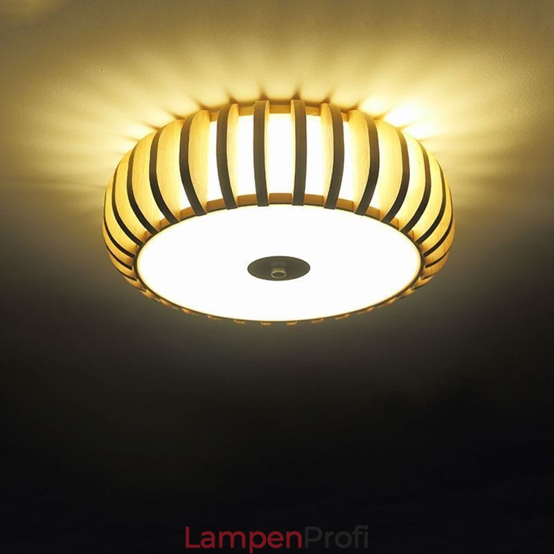 Ländliche Deckenleuchte aus Bambus in Kürbisform