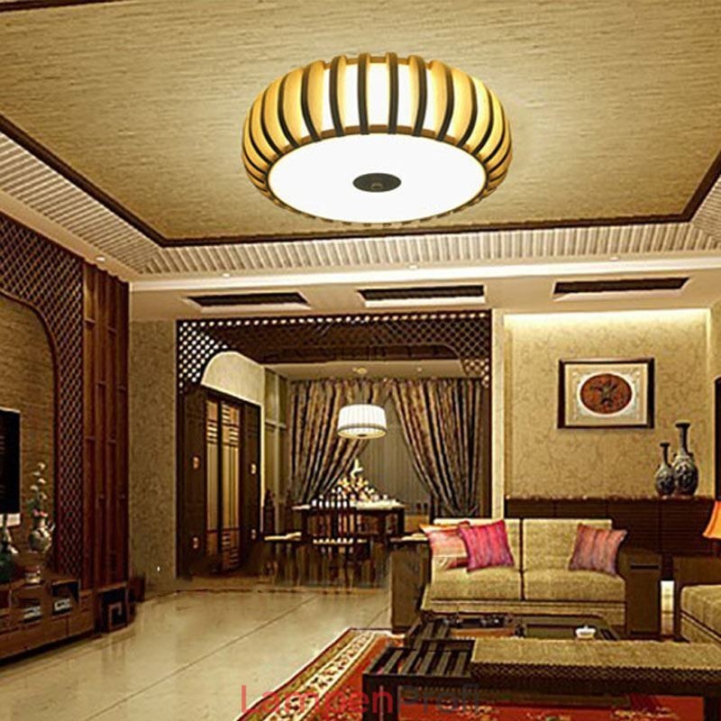 Ländliche Deckenleuchte aus Bambus in Kürbisform