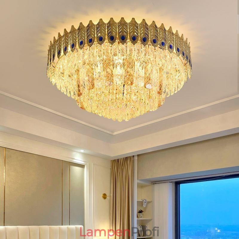 Kristall Flush Mount Runde Galvanisierte Phoenix Schwanz Gold Luxus Dekorative Deckenleuchte