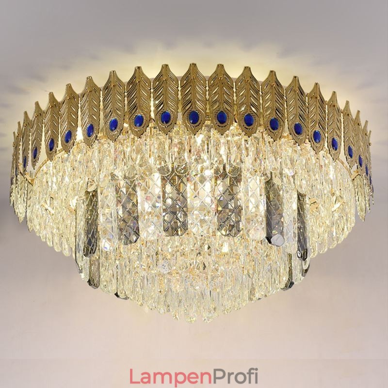 Kristall Flush Mount Runde Galvanisierte Phoenix Schwanz Gold Luxus Dekorative Deckenleuchte
