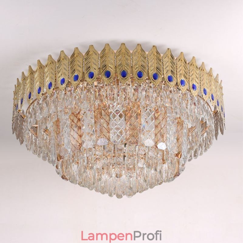 Kristall Flush Mount Runde Galvanisierte Phoenix Schwanz Gold Luxus Dekorative Deckenleuchte
