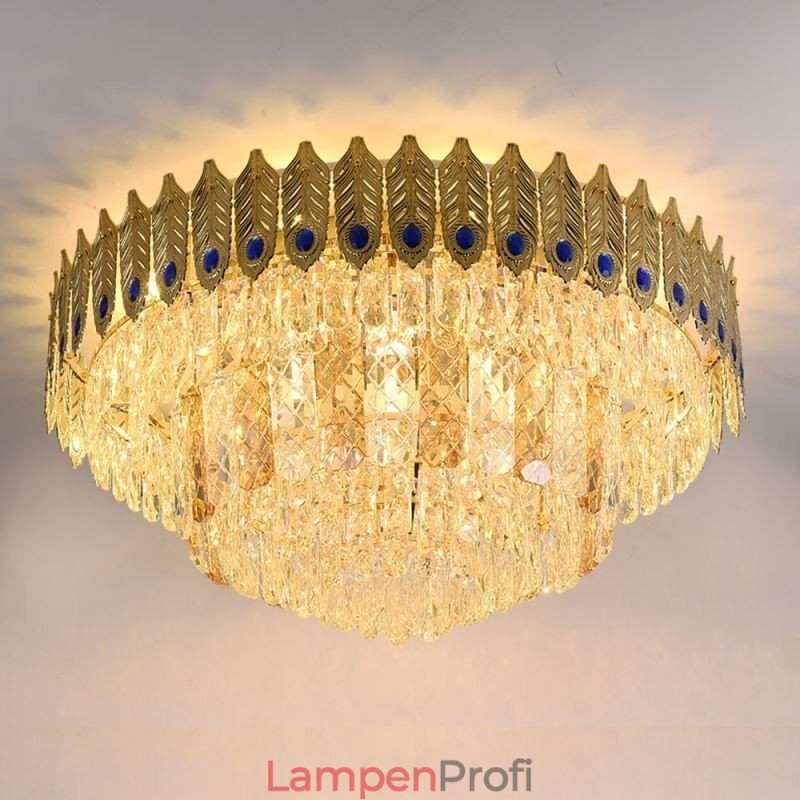 Kristall Flush Mount Runde Galvanisierte Phoenix Schwanz Gold Luxus Dekorative Deckenleuchte