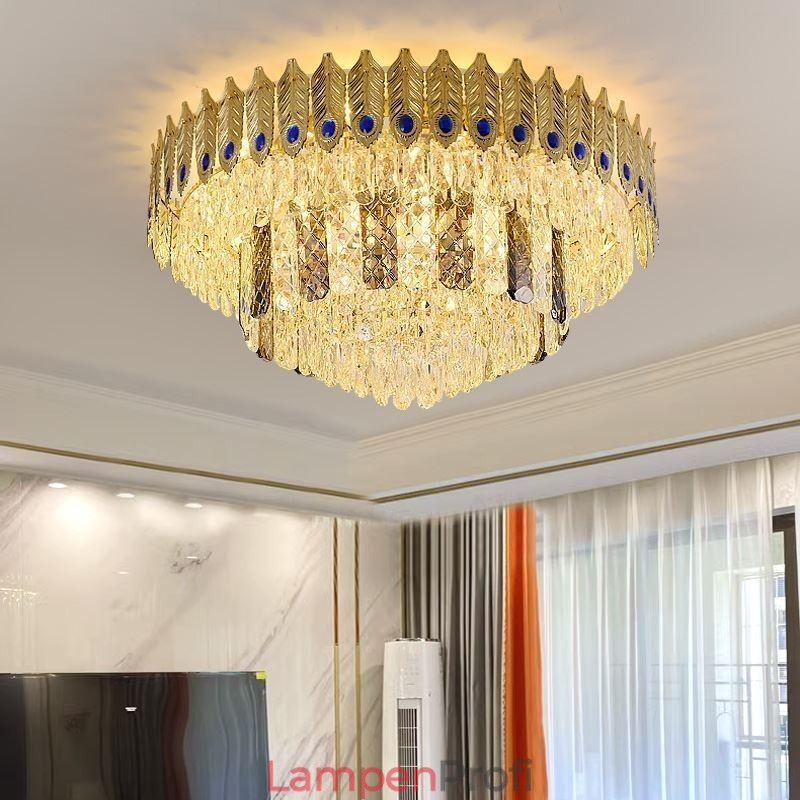Kristall Flush Mount Runde Galvanisierte Phoenix Schwanz Gold Luxus Dekorative Deckenleuchte