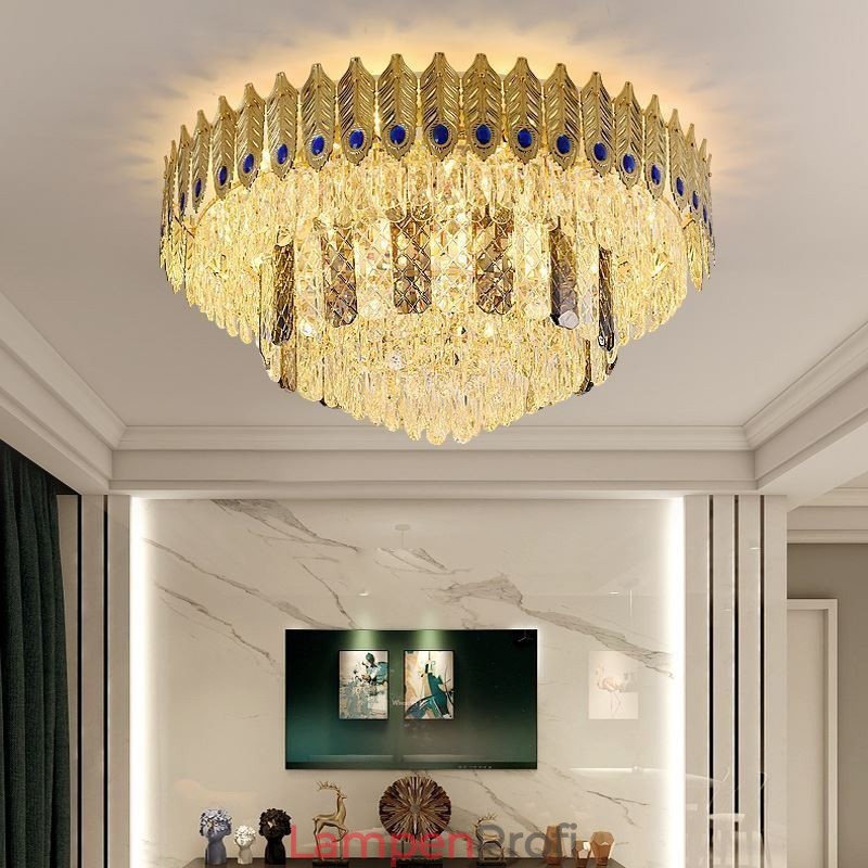 Kristall Flush Mount Runde Galvanisierte Phoenix Schwanz Gold Luxus Dekorative Deckenleuchte