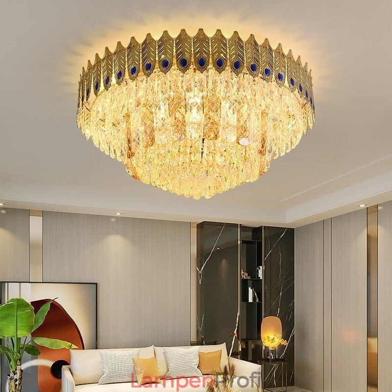 Kristall Flush Mount Runde Galvanisierte Phoenix Schwanz Gold Luxus Dekorative Deckenleuchte