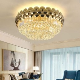 Kristall Flush Mount Runde Galvanisierte Gold Luxus Dekorative Deckenleuchte 80cm