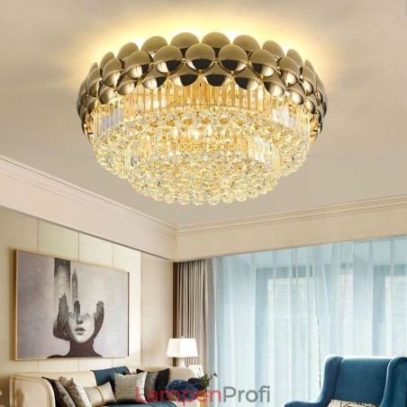 Kristall Flush Mount Runde Galvanisierte Gold Luxus Dekorative Deckenleuchte 80cm Kristall Flush Mount Runde Galvanisierte Gold Luxus Dekorative Deckenleuchte 80cm